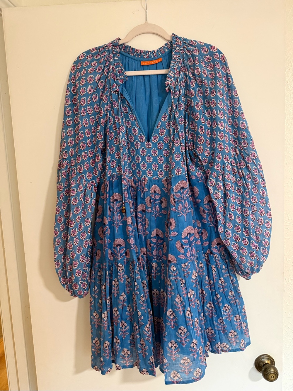 Oliphant Blue Floral Long-Sleeve Boho Dress